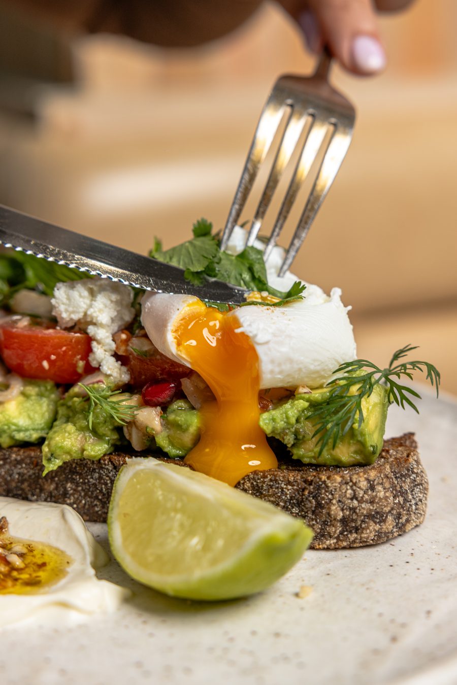 Smashed avo with poached egg