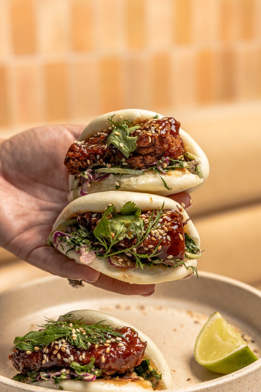 Sticky chicken baos